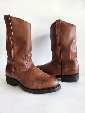 Vintage Red Wing Pecos Nailseat Men 8.5 D  Leather Boot Safety Toe Vibram Sole